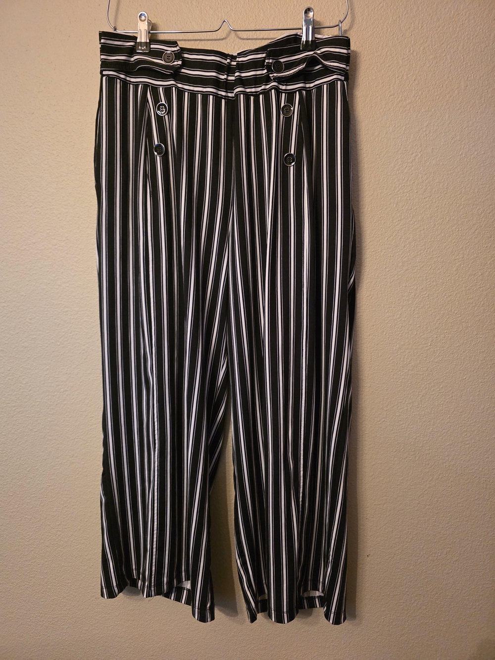Robert Louis Black and White Vertical-Stripe Wide Leg Pants